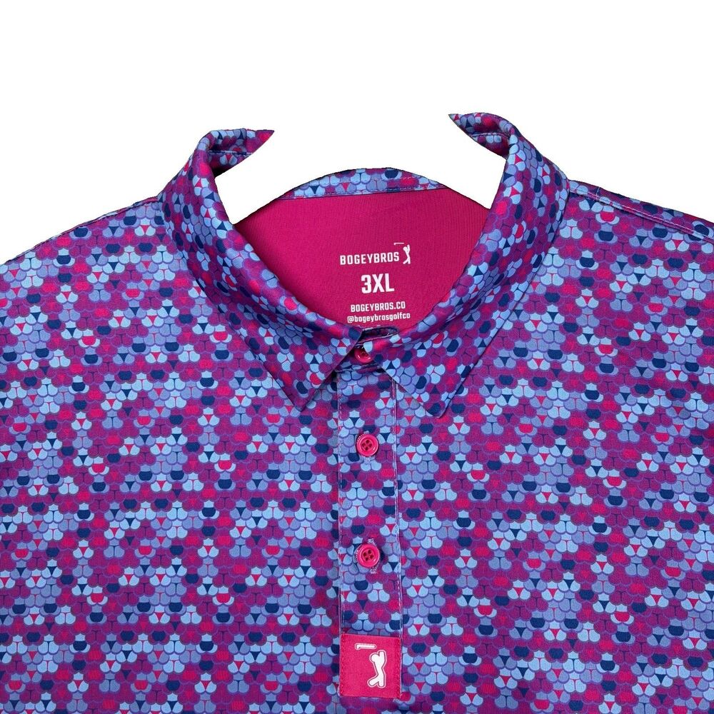 Bogey Bros Polo Shirt Mens 3XL Purple Golf Preppy Graphic Print Stretch Summer